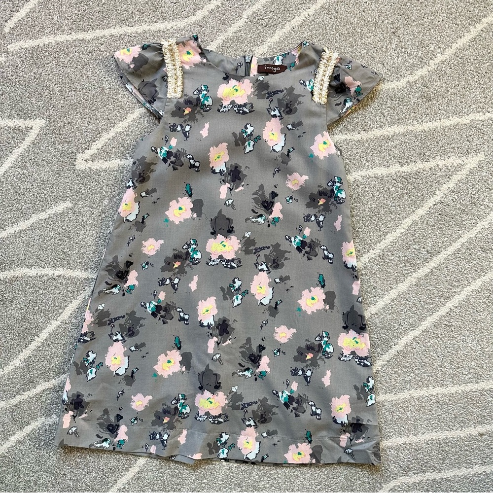 Imoga Gray Floral Cotton Summer Shift Dress with Shoulder Detail
